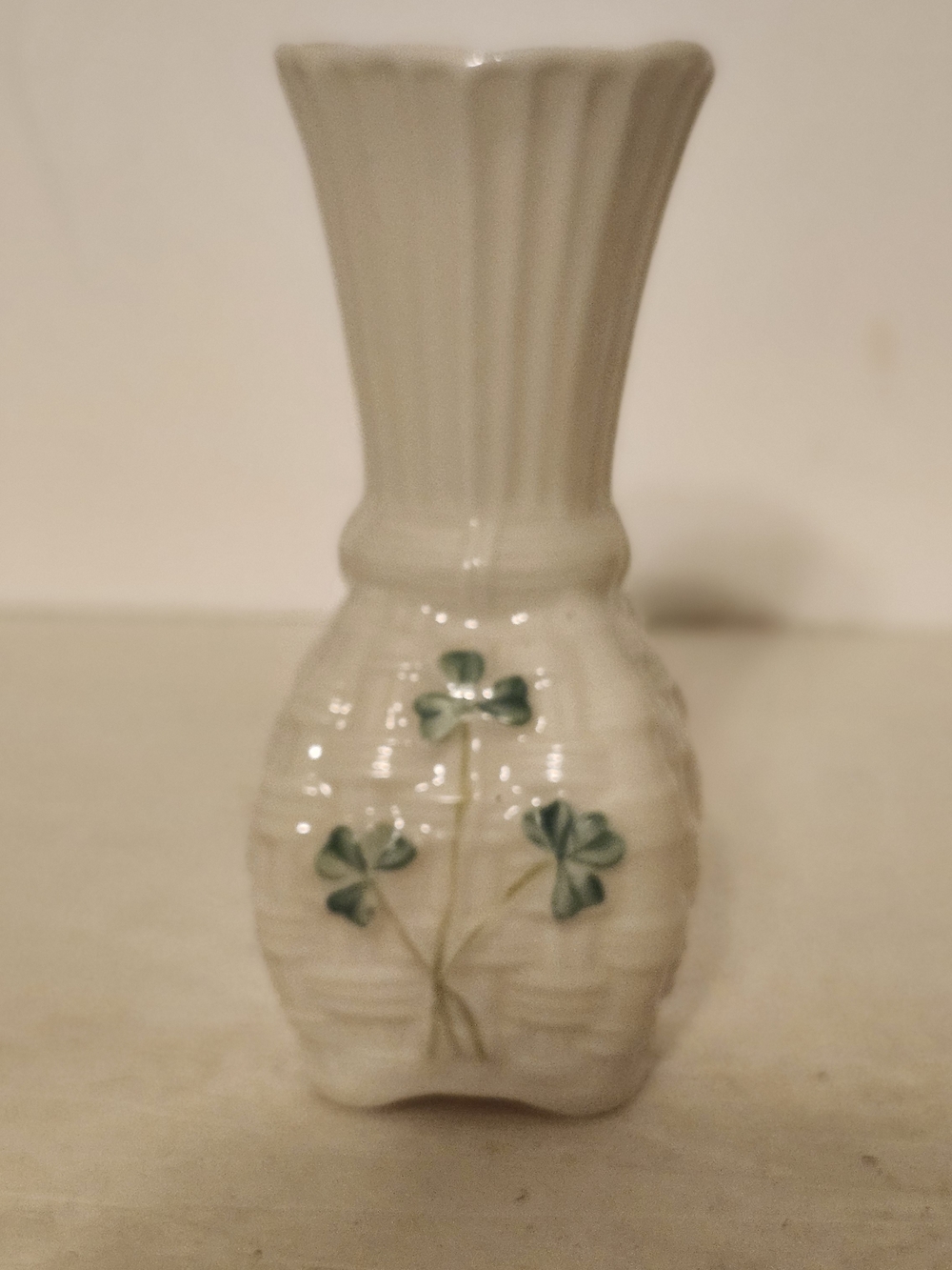Small Beleek Vase with Green Clover Motif - Home Accents